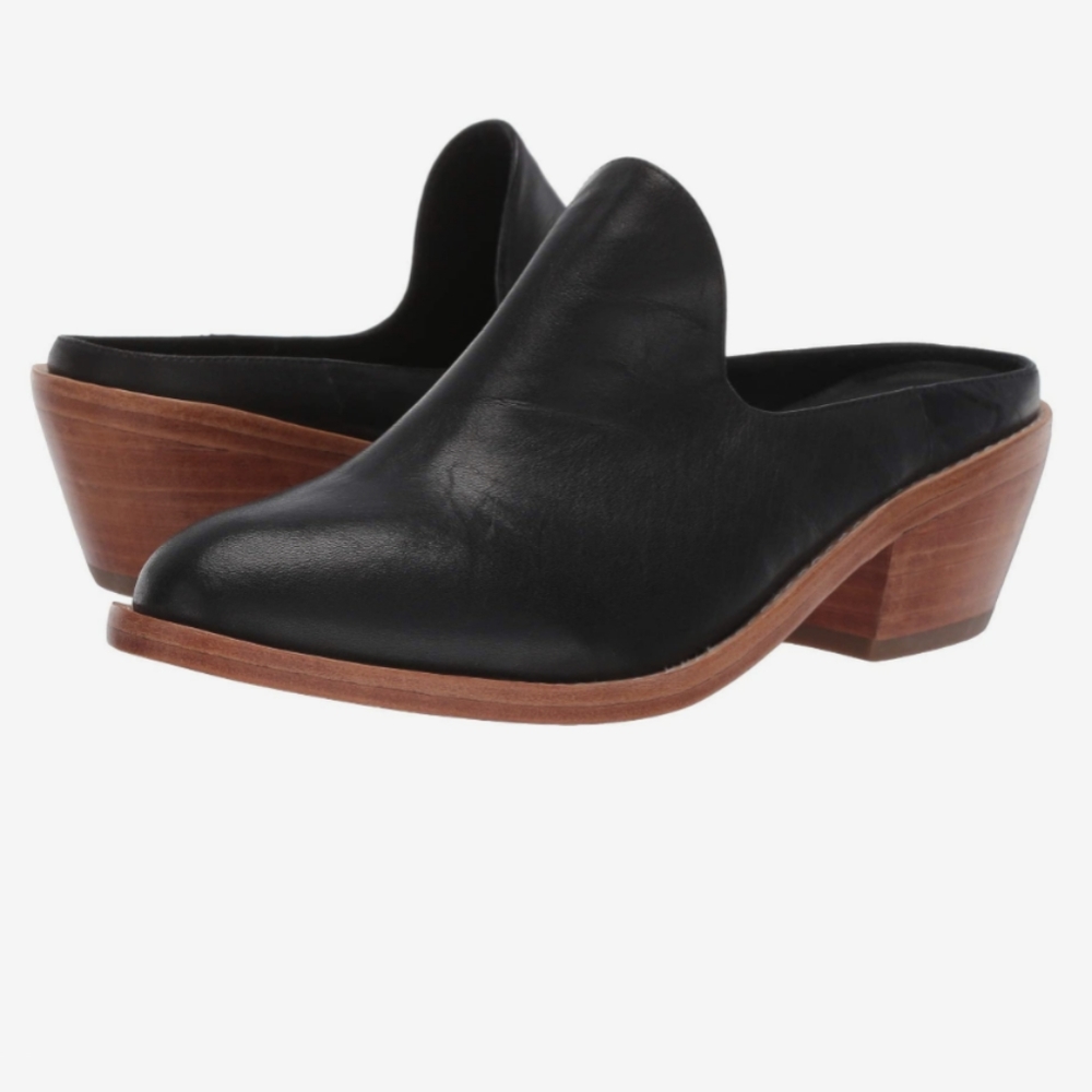 FORTRESS OF INCA Black Leather Michelle Mule  NWOT